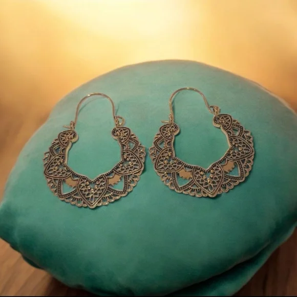 Gold Filigree Hoop Earrings - Picture 3 of 11